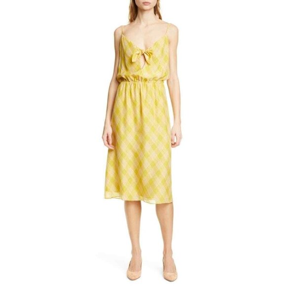 Joie Abiah Yellow Striped Plaid Silk Chiffon Tie-Front Tank Sheath Dress Size XS - Picture 7 of 7